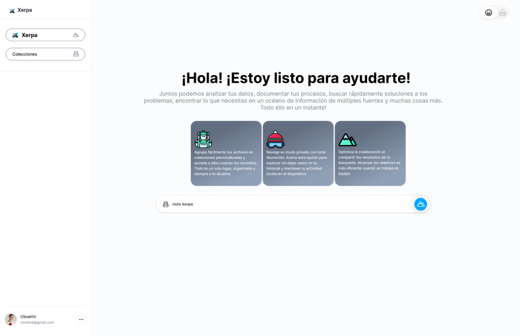 Interfaz de Xerpa el chatbot de IA que responde de manera precisa tus consultas sobre la información de tu empresa.